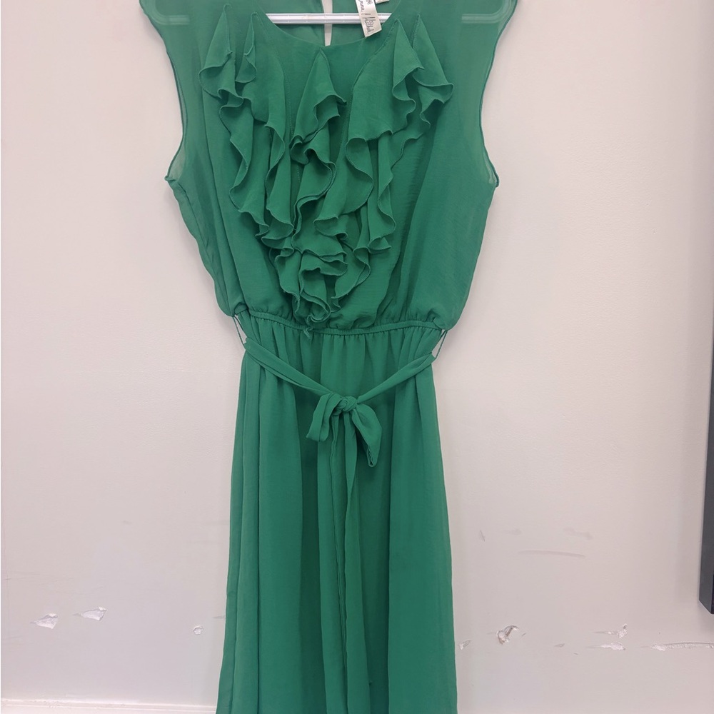 Women’s green dress, midi, with lining, size 12, Emma and Michelle